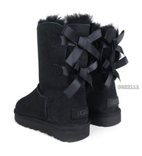 UGG Bailey Bow II Black Suede Fur Boots Womens Size 7 NEW 