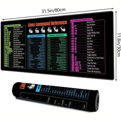 1pc Large Linux Command Reference Keyboard & Mouse Pad with Non-Slip Base, Sti