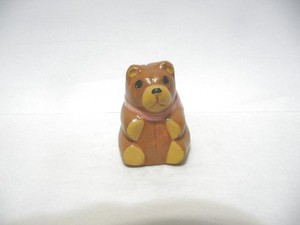 THIMBLE VINTAGE HANDPAINTED CERAMIC BY JB?  A TEDDY BEAR W/PINK BOW