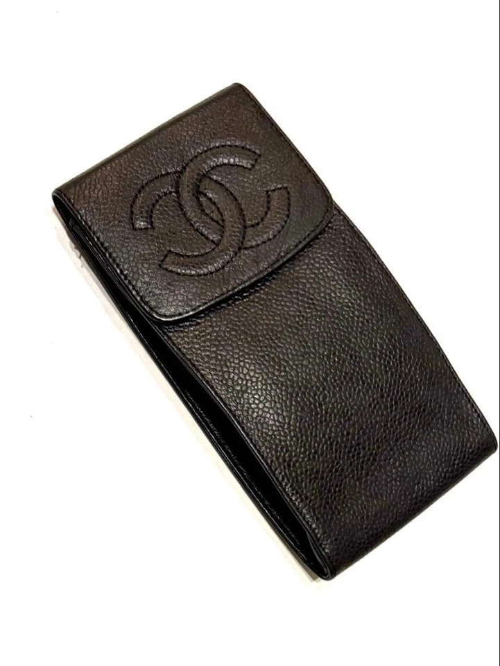 Auténtico estuche de accesorios para gafas Chanel Coco Mark negro vintage Foto 2 de 4