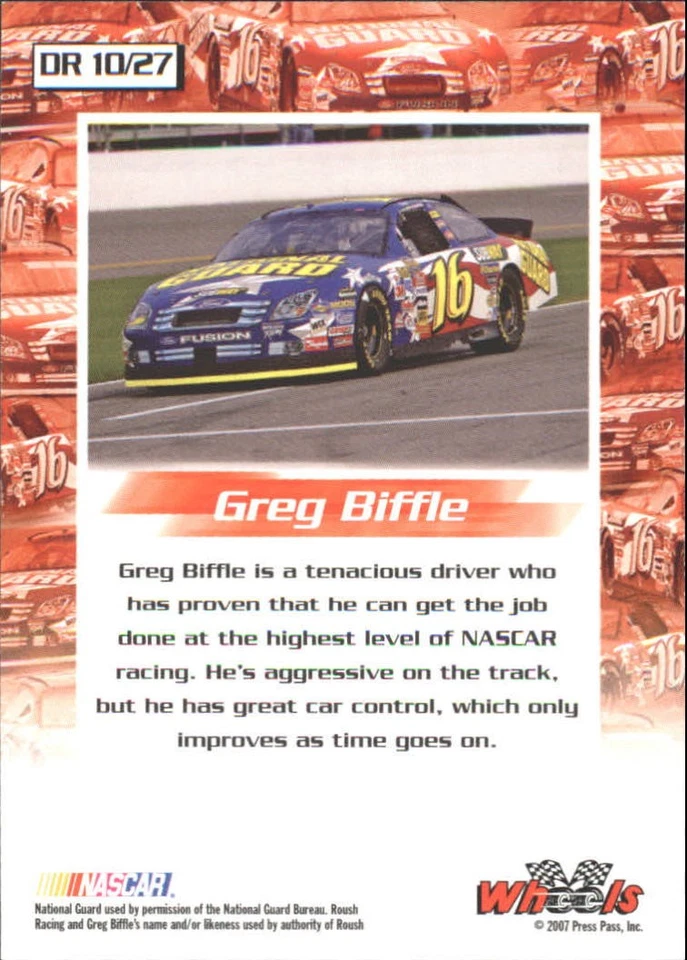 2007 Wheels High Gear Driven #DR10 Greg Biffle - Racing - Image 2 of 2