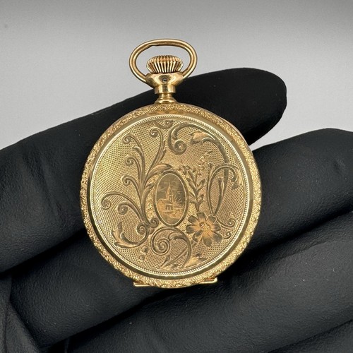 Hampden Dueber Solid 14K Yellow Gold Case Pocket Watch Floral PARTS OR REPAIR - Picture 2 of 24