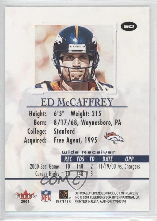 2001 Fleer Authority Ed McCaffrey #50 - Image 2 of 2