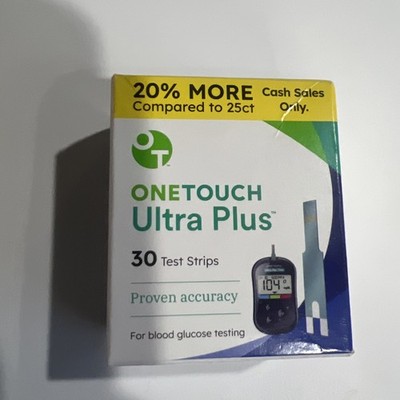 OneTouch Ultra Plus Blood Glucose Test Strips - 30 Test Strips -12/31/26