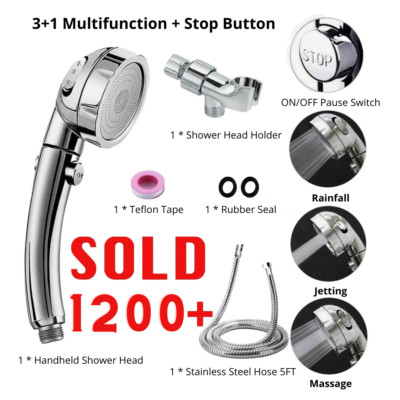 3 In 1 High Pressure Showerhead Handheld Shower Head Complete Set