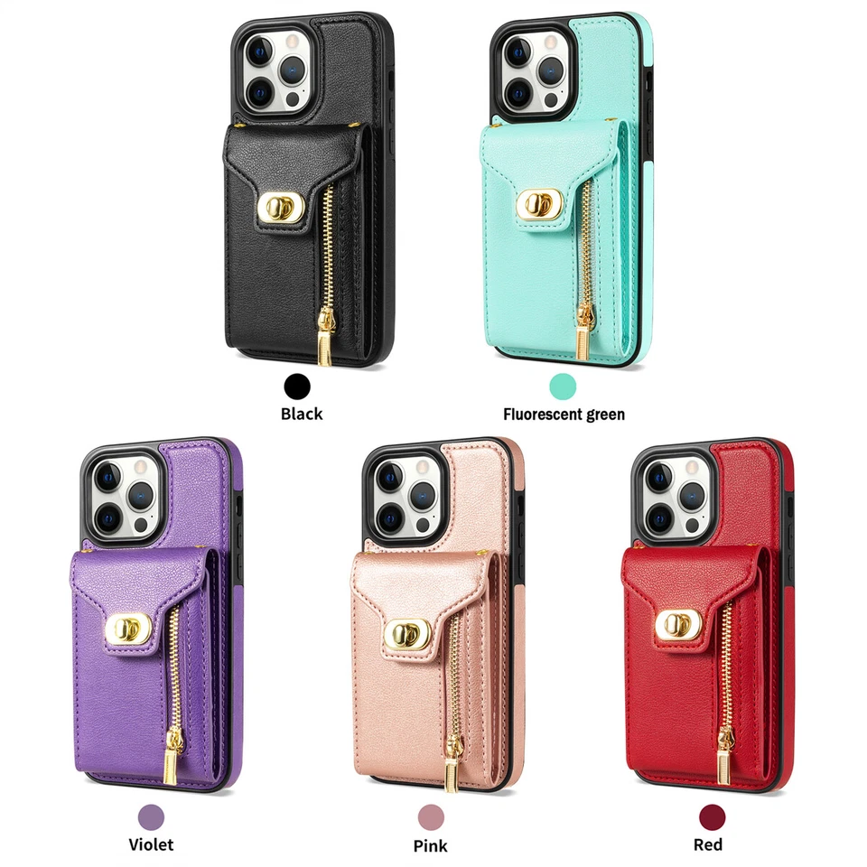 Bandolera de cuero tipo billetera para tarjetas Funda para iPhone 15 16 Pro Max 14 13 12 XS XR 8 Foto 2 de 4