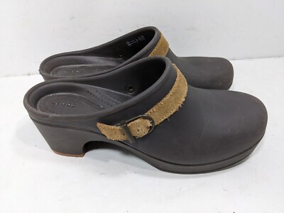 Crocs Women s Dual Comfort Sarah Mules Black Rubber Slip On Heels Clogs Size 8