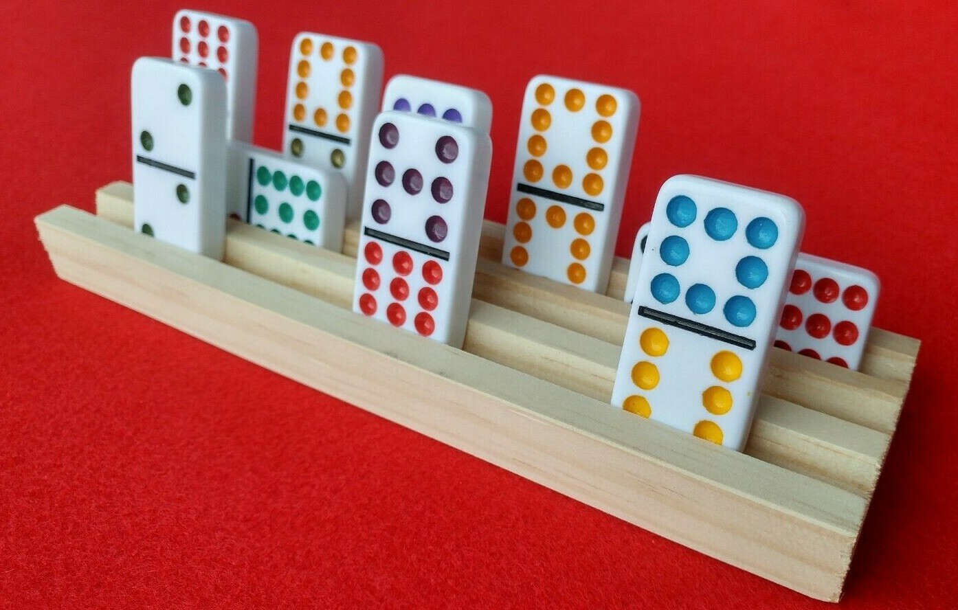 HANDMADE WOODEN DOMINO HOLDERS SET OF 4 MEXICAN TRAIN 3 ROWS TRAYS RACK ...