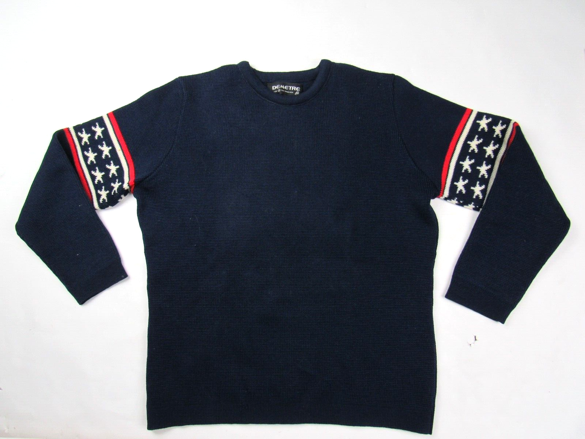 Vtg 1970s Demetre Stars Stripes USA Flag Sweater Sz S Men's 60s