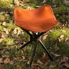 Leather Camping Stool Comfortable Folding Leather Stool for Hiking and Fishing
