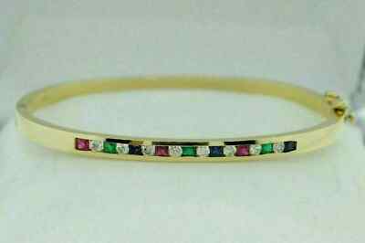 5 Ct Princess Cut Ruby Emerald Gemstone Lab-Created Bracelet Yellow Gold Plated!