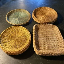 10 Natural Woven Wicker Bamboo Paper Plate Holders Various Picnic BBQ 1970s Boho