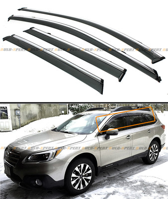 Clip-On Dark Smoke Window Visors For 2015-2019 Subaru Outback - Rain Guard Deflector, Chrome Trim