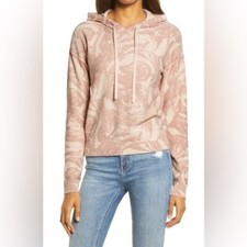 TREASURE & BOND Marbled Sweater Hoodie Women Small Pink Wave Print Knit Boho Art