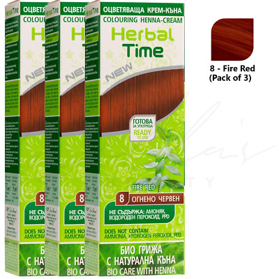 Herbal Time Henna Natural Dye Haarfärbecreme 75ml - FEUERROT *3er Pack*