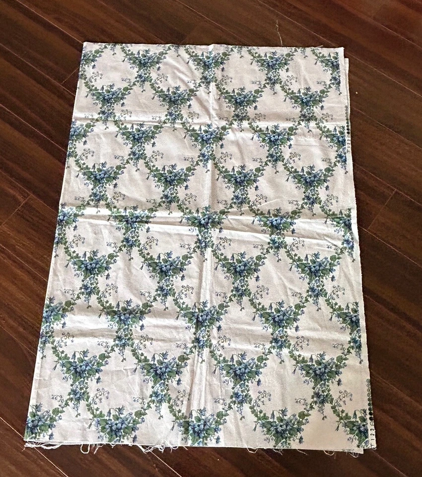 Cyrus Clark Teflon Fabric 40”x58” Petite Blue Floral Lattice Cottage Core - Image 2 of 4