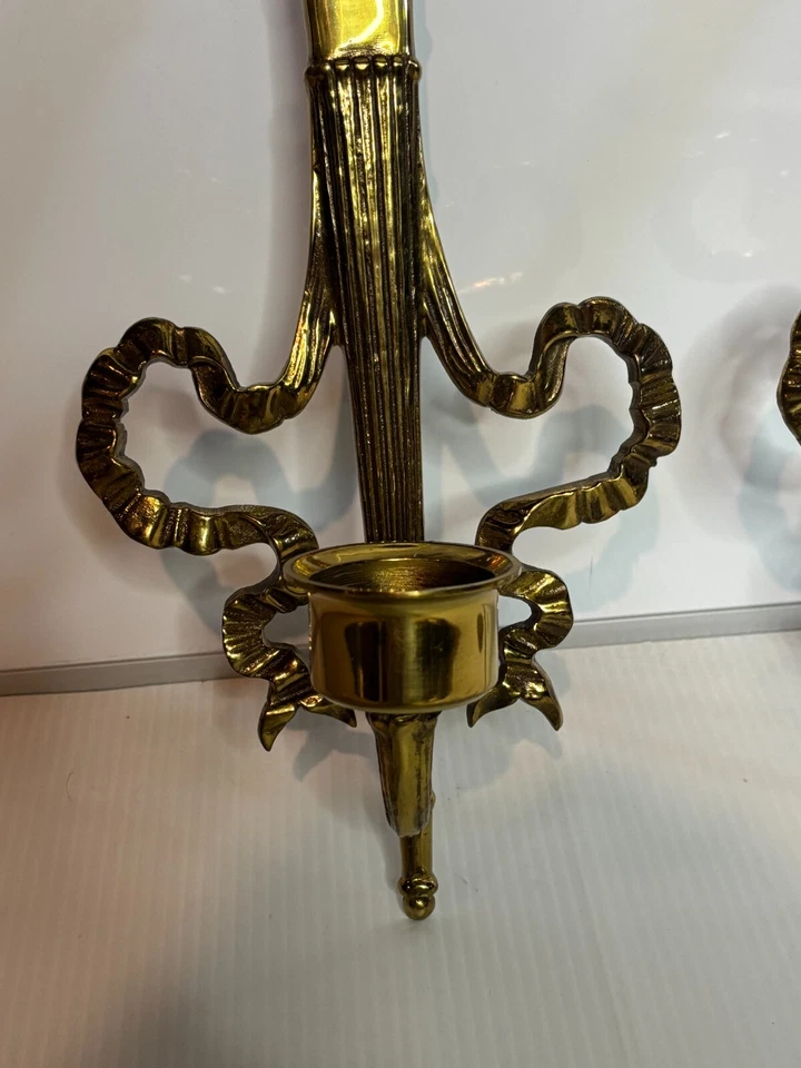 复古 MCM 70 年代孟买黄铜壁灯火炬金丝带烛台 15 — 第 4/4 张图片