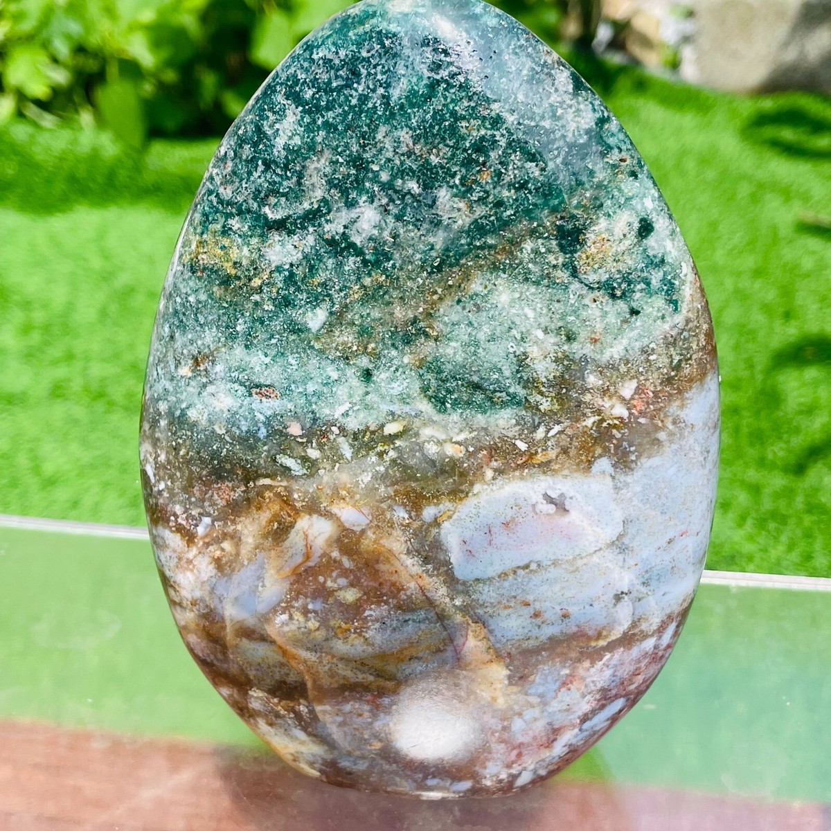 877g Natural Colourful Ocean Jasper Crystal Polished Display