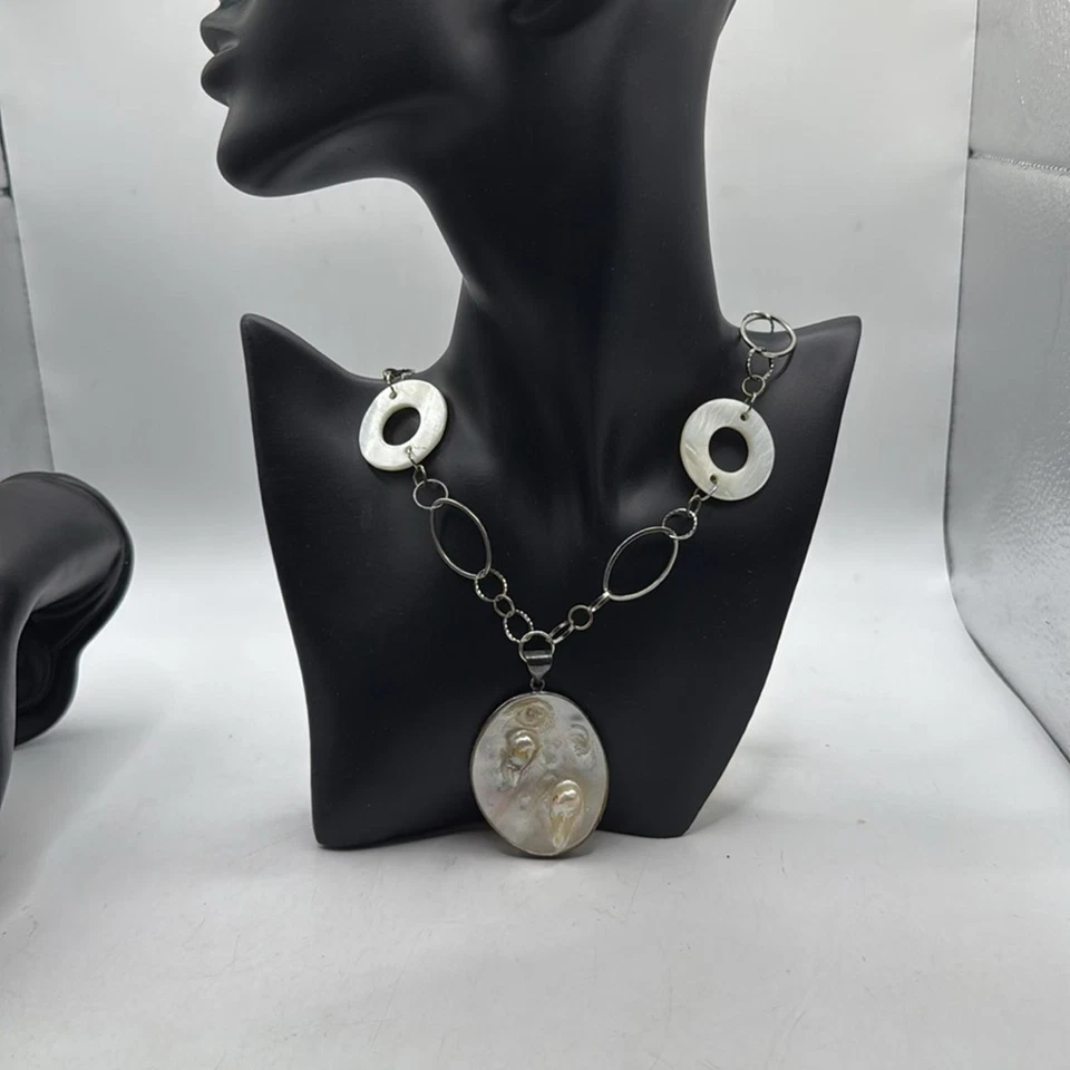 Collar de colección madreperla concha de abulón accesorio de joyería tono plata Foto 2 de 4