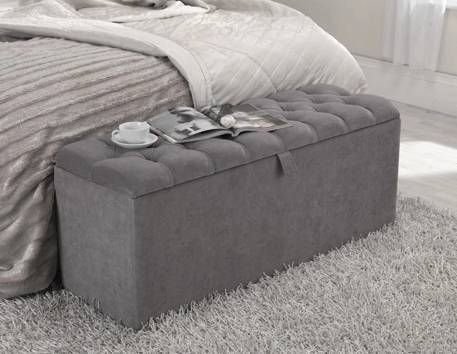 4ft Grey Chenille Downham Chesterfield Buttoned Ottoman Storage