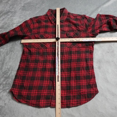 Obey Propaganda Shirt Men's Large Red Black Plaid Button Up Long Sleeve Pocket - Picture 6 of 9