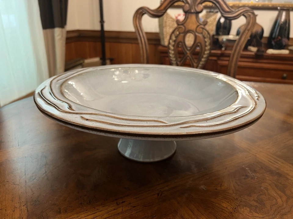 "Centro de mesa de pedestal de cerámica azul con patas frutero redondo de 15,5""" Foto 2 de 4