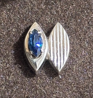 SilverTone Marquise Shaped Tie Tack Pin With Blue Rhinestone
