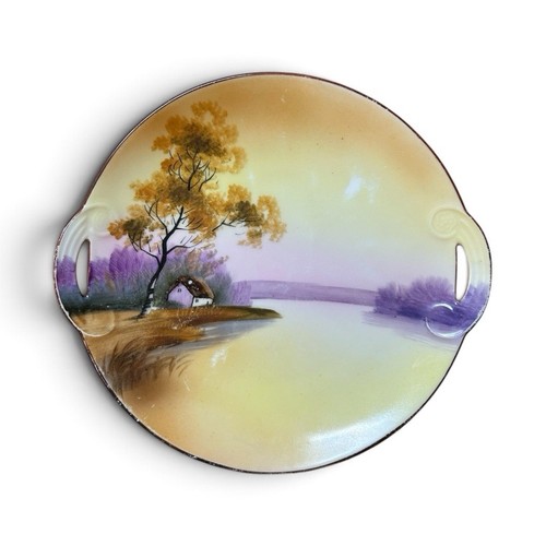 Vintage Noritake Hand Painted “Tree in the Meadow” Porcelain Plate with Handles