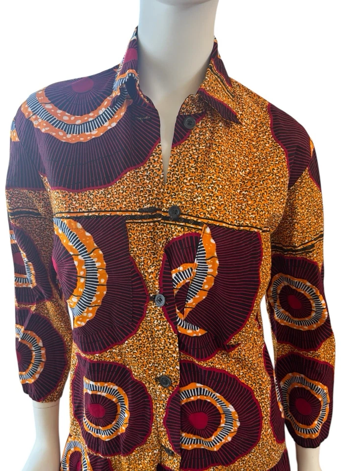 Mini Vestido Suakoko Betty Talla Pequeña Brillante Africano Batik Abotonado Volantes S Foto 3 de 4