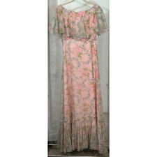 Vintage 1980s Pink Floral Ruffle Maxi Dress - Romantic Boho Gown Size S