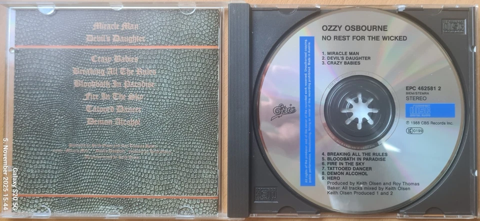 CD  Ozzy Osbourne - No Rest For The Wicked (incl. Bonustracks)  UK 1988  Epic - Bild 3 von 3