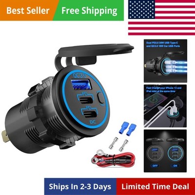 12V USB Outlet Wire USB Charger Multi Port, Dual PD3.0 USB-C and Quick Charge...