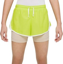 NIKE Atomic Green DRI-FIT TEMPO 2-IN-1 TRAINING/RUNNING SHORTS BIG KIDS/GIRLS L