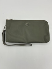 Lululemon Dual Pouch Wristlet Olive Green Wallet Zip Silver Hardware