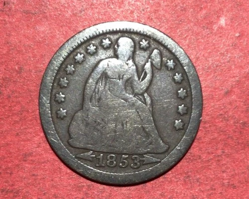 1853 w/Arrows US Seated LIBERTY SILVER Dime! VG! Old US Coin!