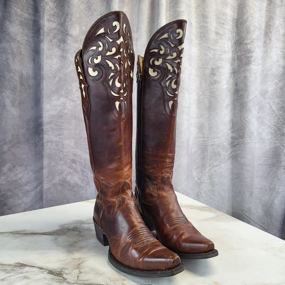 Botas vaqueras occidentales Ariat Hacienda blancas con incrustaciones hasta la rodilla punta corta para mujer 6,5 Foto 2 de 4