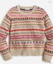 J.CREW Crewcuts Girls Fairisle Cherries Crewneck Sweater Beige Pink XS 4-5 EUC