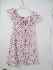WOMENS CUTE SUMMER PINK FLOWER DRESS SIZE S SHEIN RUFFLE NECKLINE