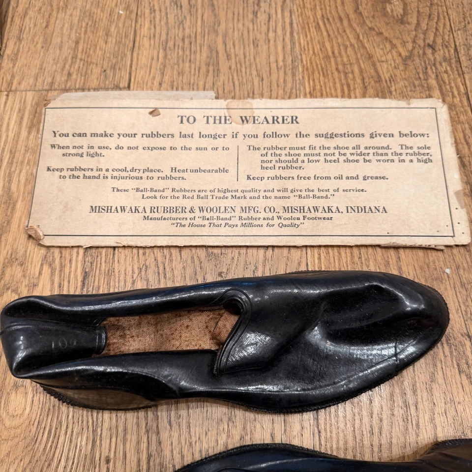 WEARABLE Antique Black Rubber Shoes Galoshes w/ Original Packaging! Rare! (Sz 8) - Image 3 of 4