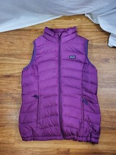 PATAGONIA Girls XL 14 DOWN Puffer VEST Sweater Kid PURPLE Logo Pockets Outdoor
