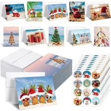 Ctosree 60 Sets Beach Christmas Cards Bulk Assortment Beach Style Greeting Ca...