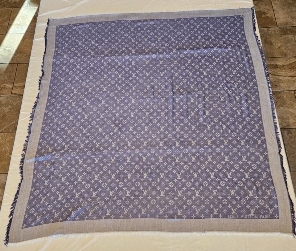Louis Vuitton Metallic Shine Monogram Denim Blue Scarf Shawl 401910 Italy - Image 2 of 4