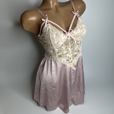 Y2K Pink Satin Lace Babydoll Slip Dress Coquette Lingerie Fairycore XS