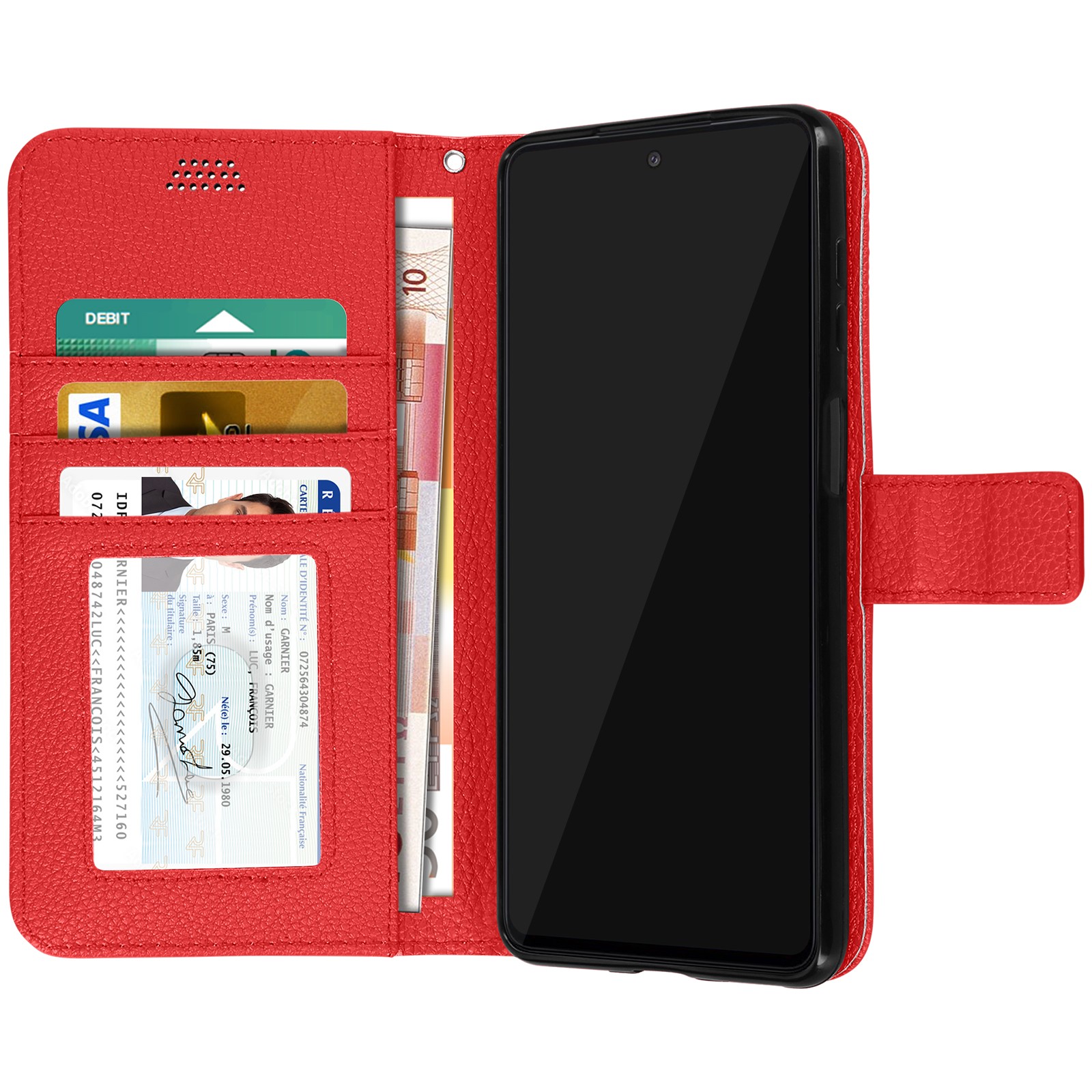 Coque simili cuir Galaxy M52 5G rouge finition premium chic - 4