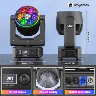 7X50W LED Zoom Moving Head Beam Stage Lighting RGBW DMX DJ Party Club Lighting