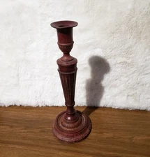 Metal Candlestick Holder Distressed Burgundy 12" Tall Maroon Decor