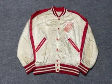 Vintage Rolling Stones Satin Jacket Adult Large White Red 1980S Band Tour READ