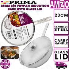 Prima 23cm/2.3L Stainless Steel Frying Pan Glass Lid Induction Deep Saute