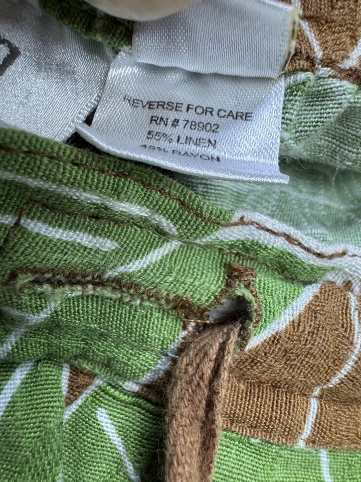 Traje Erin London Mujer 1X Marrón Verde Floral Lino Chaqueta Pantalones Capri Conjunto de 2 piezas Foto 3 de 4