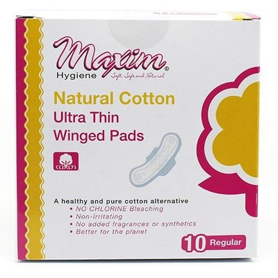 Maxim Natural Cotton Ultra Thin Winged Pads Regular Unscented 30ct, 3 Pack